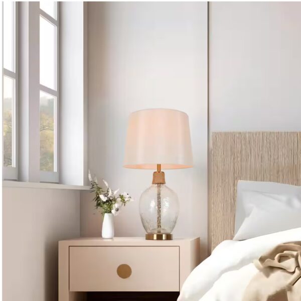Modern 25.5 in. Plating Brass Metal Table Lamp with Beige Fabric Shade for Living Room Bedroom