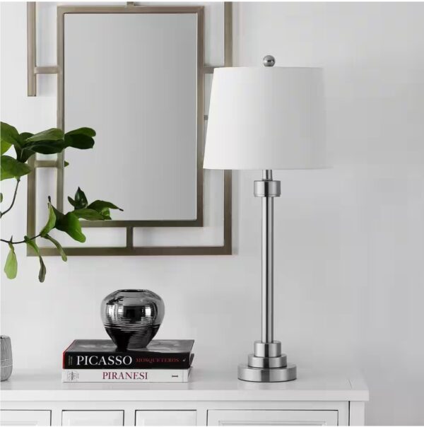 Baxter 30 in. Nickel Table Lamp with White Shade